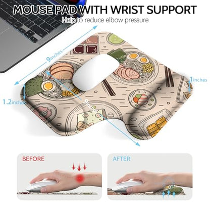 Ergonomic Mouse Pad with Gel Wrist Rest (1"& 1.2" Dual Height) - Mouse Pads Compact Mousepad Desk Mat Office, Gaming & Carpal Tunnel Relief | Non-Slip Rubber Base Japanese Ramen - color: Japanese Ramen