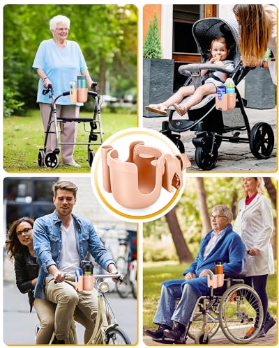 Universal Stroller Cup Holder with Mobile Phone Case, 2-in-1 Strollers Storage Rack, 360 Degrees Rotation Drink Holder for Bike, Pushchair, Wheelchair, Walker,Bicycle, Fits Most Cups (Pink) - color: PINK