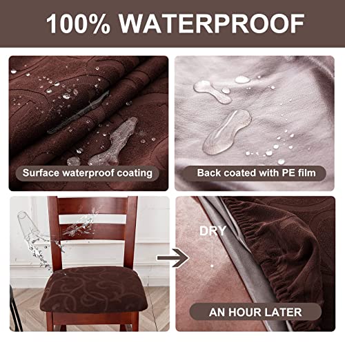 Genina Waterproof Chair Seat Covers Dining Room Chair Covers Stretch Seat Cover for Dinning Room Chair Protector Slipcovers for Kitchen, Hotel (2, Flower Pattern-Chocolate) - color: Flower Pattern-chocolate