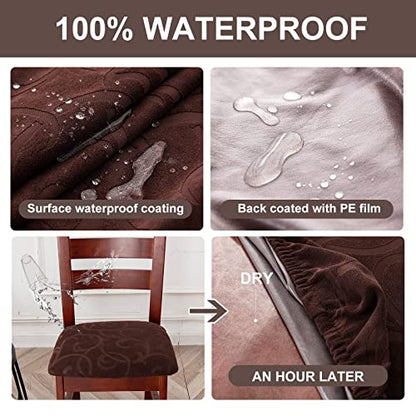 Genina Waterproof Chair Seat Covers Dining Room Chair Covers Stretch Seat Cover for Dinning Room Chair Protector Slipcovers for Kitchen, Hotel (2, Flower Pattern-Chocolate) - color: Flower Pattern-chocolate