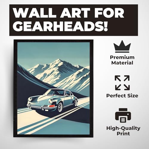 InkFlow Posters Vintage Sports Car Poster - Classic Car Wall Art, Alpine Snowy Mountain Garage Decor, Retro Automobile Wall Art for Car Enthusiasts - 24x32 Unframed Canvas Print - color: Style-08, size: 24"L x 32"W