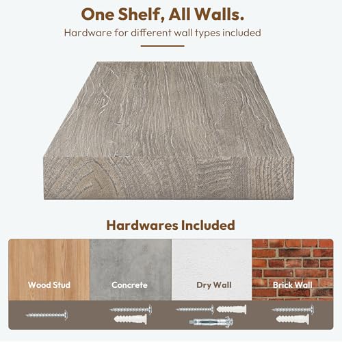 Vivelove Flat Edge Elm Wood Floating Shelf with Invisible Bracket 36”Grey - color: Grey, size: 36”,set of 2