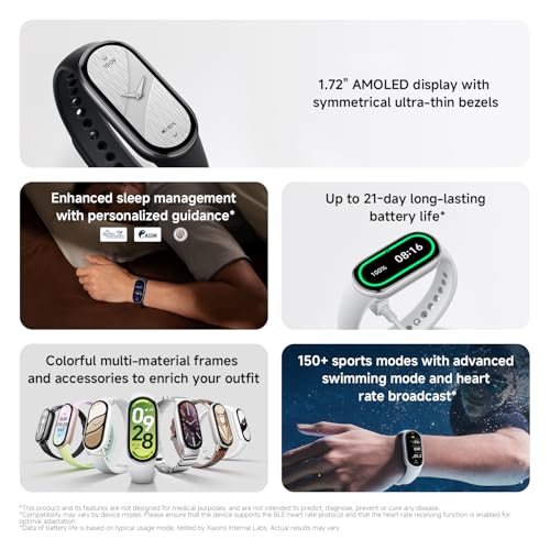 XIAOMI Mi Smart Band 10 (2025) Global Version - 1.72" AMOLED Display | 21 Days Battery Life | Touchscreen, Multi-Sport Tracker, Activity Tracker, Heart Rate Monitor | BT5.4 - (Glacier Silver) - color: Glacier Silver