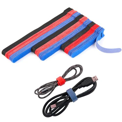 90PCS Reusable Cable Ties - 4+6+8 Inch, Heavy Duty Hook & Loop Straps in Black Red Blue, Adjustable & Multi-Purpose Fastening, Color-Coded Wire Ties for Home Office, Garage & Cable Management - color: Black+red+blue 4+6+8 In-90 Pcs
