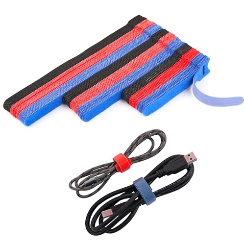 90PCS Reusable Cable Ties - 4+6+8 Inch, Heavy Duty Hook & Loop Straps in Black Red Blue, Adjustable & Multi-Purpose Fastening, Color-Coded Wire Ties for Home Office, Garage & Cable Management - color: Black+red+blue 4+6+8 In-90 Pcs