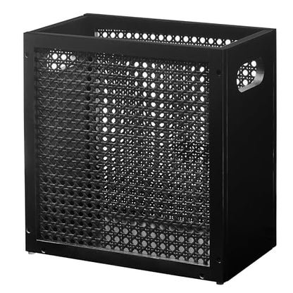 TIOPGHAD 3-Gallon Small Rattan Wicker Waste Basket Trash Can, Black | Bamboo Frame with Handles, 11.8x6.7x11.8 inches, Waterproof Coating, Ideal for Bathroom, Office and Bedroom - color: Black