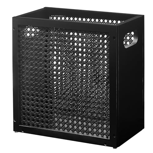 TIOPGHAD 3-Gallon Small Rattan Wicker Waste Basket Trash Can, Black | Bamboo Frame with Handles, 11.8x6.7x11.8 inches, Waterproof Coating, Ideal for Bathroom, Office and Bedroom - color: Black