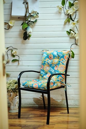 Outdoor Patio Cushion, Rocking Chair Cushion, Tufted Pads, Set of Upper and Lower with Ties Pack of 2 (2 Sets) - Back 20"×17", Seat 17"×17" (Green Bottom Flowers) - color: Green Bottom Flowers