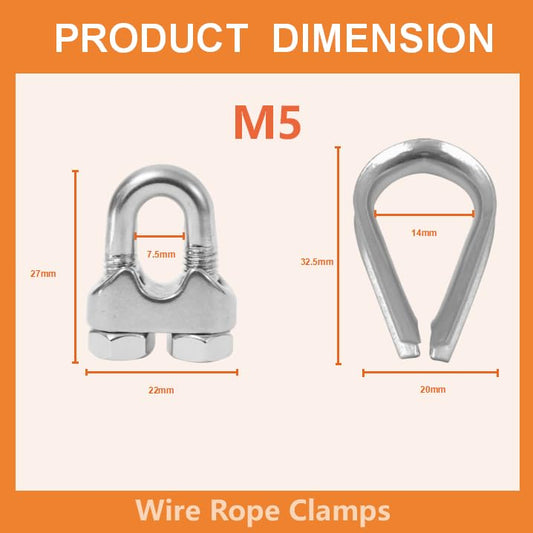 8 Pcs M5 Wire Rope Clamps Cable Clamps 4 Pcs 3/16" Wire Rope Thimble U Bolt Saddle Fastener 304 Stainless Steel Cable Clamps - style: M5 - 3/16”