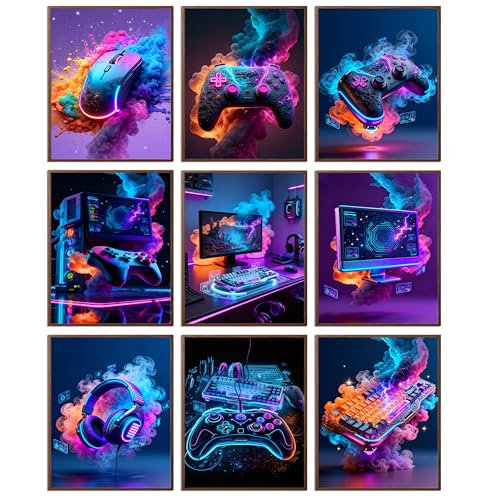 DDOPLKK Gaming Room Canvas Wall Art Set of 9, Game Posters Wall Decor, Gamer Paintings Picture Print for Boys Room Kids Game Room Bedroom Boys Home Decoration 8x10In Unframed