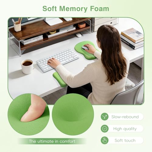 Ospelelf Mouse Pad with Wrist Rest Set Foam L-Shaped Desk Elbow Pad Ergonomic Desk Edge Cushion Anti-Slip Rubber Bottom Office Women Desk Accessories for Computer, Laptop and Gaming, Dark Green - color: Dark Green