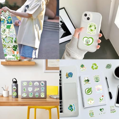 100PCS Environmental Protection Stickers, Save Planet Earth Stickers for Student Vinyl Waterproof for Water Bottle Laptop Luggage Guitar Gifts for Adult Teacher Students - style: Environmental Protection Stickers