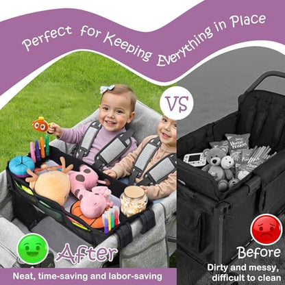 Babenest Stroller Snack Tray for Wonderfold Wagon W4, Foldable Thickened Snack Tray with Cup Holder, Storage Mesh Bag & Pen Slot, Easy to Clean Snack Board for Drawing - size: W4
