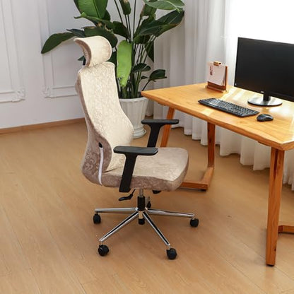 Ergonomic Office Chair Covers Set with Headrest Cover Velvet Embossing Camel Stretch Office Chair Cover with Headrest Washable-Velvet Embossing Camel - color: Velvet Embossing-camel, size: Chair and Headrest Covers