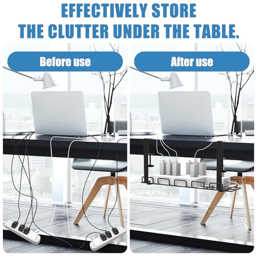 Under Desk Cable Management Tray, No Drill Steel Cord Organizer Kit with 52Pcs Different Essential Accessories for Home Office Standing Desk (15.7/13.4inch, Black) - size: 51-Piece