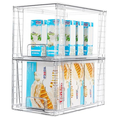 Vtopmart 2Pack Large Stackable Pantry Storage Drawers, Clear Organizer Bins with Handles, Acrylic Drawer Organizers for Kitchen, Pantry, Bathroom Undersink, Cabinet Organization and Storage - size: 2Pack 7"H