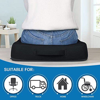 YOUFI Thick Memory Foam & Gel Seat Cushion, 18"X16"X4" Large Chair Cushion for Wheelchair Mobility Scooters, with Non-Slip Bottom and Carry Handle (Black) - color: Black