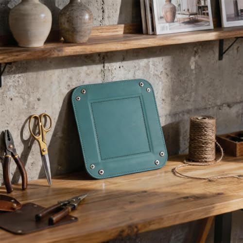 Valet Tray Desktop Storage Organizer – Vegan Leather Catchall Tray Bedside Vanity Tray Nightstand Caddy Holder for Remote Controller, Watch, Keys, Phone, Wallet, Coin, Jewelry, Turquoise - color: Turquoise
