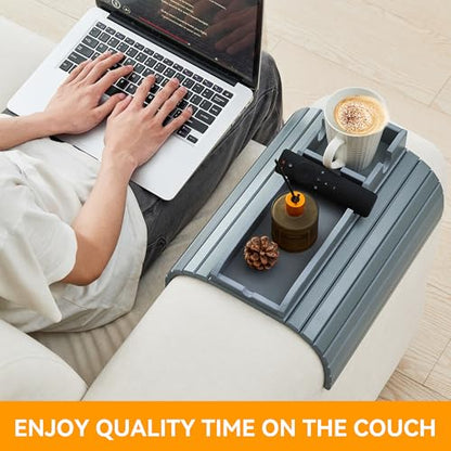 GEHE Bamboo Couch Cup Holder, Anti-Spill Sofa Arm Tray, Natural and Easy to Clean Couch Arm Cup Holder Armrest Tray Perfect for Cups, Beers, Snacks, Remote Control, Drinks - color: Light Blue