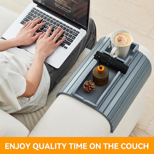 GEHE Bamboo Couch Cup Holder, Anti-Spill Sofa Arm Tray, Natural and Easy to Clean Couch Arm Cup Holder Armrest Tray Perfect for Cups, Beers, Snacks, Remote Control, Drinks - color: Light Blue