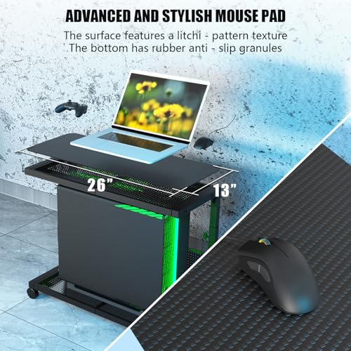 Moricher Computer Tower Stand - Height Adjustable 2-Tier ATX-Case PC Stand Printer Rack Pegboard with Rolling Wheels & Mousepad for Home Office Gaming Accessories