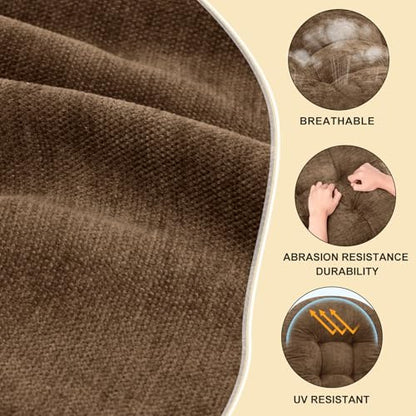 Rocking Chair Cushion - Chenille Fabric, High-Density Sponge, Durable Comfort Non-Slip Bottom Tufted Seat Pads with Ties, Chenille︱Brown, 44x19x4 inch - color: Chenille | Brown