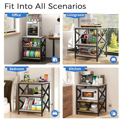 METYERRY Large Printer Stand with Power Outlet, with Height Adjustable Storage Shelf, 3 Tier Rolling Printer Cart with Industrial Wheels, 23.6 x 23.6 Inches Printer Table for Home Office, Greige - color: Greige