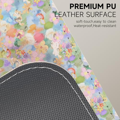 AUPET PU Leather Desk Pad Protector Blotter, Animal 35 x 17in Large Mouse Pad,Cute Office Desk Mat,Waterproof Non-Slip Desk Writing Drawing Pad for Office Home Game (Colorful Flower Cat) - color: Colorful Flower Cat