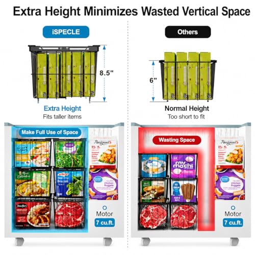 iSPECLE Freezer Organizer Bins - 5 Pack Adjustable Width for 5 to 7 Cu Ft Chest Freezers, Extra Height Stackable Freezer Wire Storage Baskets for Deep Freezer Organization, Black - style: 5 Pcs-14.8"-Black
