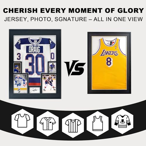 Aluminum Jersey Display Frame Case Large Shadow Box Jersey Frame with Photo Slots 98% UV Protection Clear Acrylic for Football, Hockey, Basketball, Baseball Shirt Ideal Gift for Sports Fans - color: Jersey Frame With 5 Photo Slot