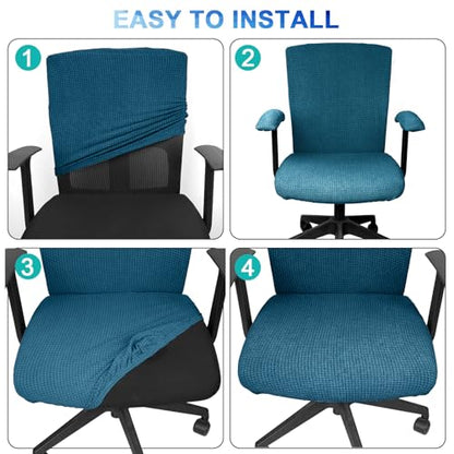 Tallew 4 Pcs Office Chair Covers Set Computer Universal Protective Stretchable Chair Seat Covers Desk Armrest Slipcovers Pads Office Cushion Backrest for Rotating (XL,Emerald Green) - color: Emerald Green