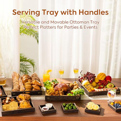 Serving Tray with Handles,12.75"*12.75"Wood Decorative Tray for Living Room,Modern Coffee Table Tray,Square Large Serving Platters for Home Decor,Ottoman,Bed,Kitchen,Bathroom, Breakfast,Bar - size: 13" x 13" x 1.8"