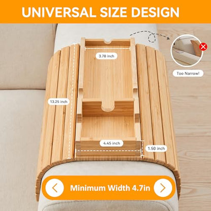 GEHE Bamboo Couch Cup Holder, Anti-Spill Sofa Arm Tray, Natural and Easy to Clean Couch Arm Cup Holder Armrest Tray Perfect for Cups, Beers, Snacks, Remote Control, Drinks - color: New Design-Bamboo