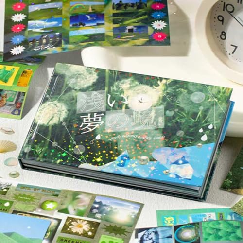 72 Sheets Dreamcore Aesthetic Sticker Book | Writable Paper, PET & Coated Paper, Fine Die-Cutting for Journaling, Scrapbooking & DIY Crafts - color: Light Dreamscape