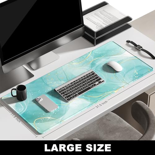 BOSOBO Desk Pad, XXL Gaming Mouse Mat, Desktop Full Cover, Art Gold Teal Marble - color: Art Gold Teal Marble, size: XL - 31.5 x 11.8 Inches