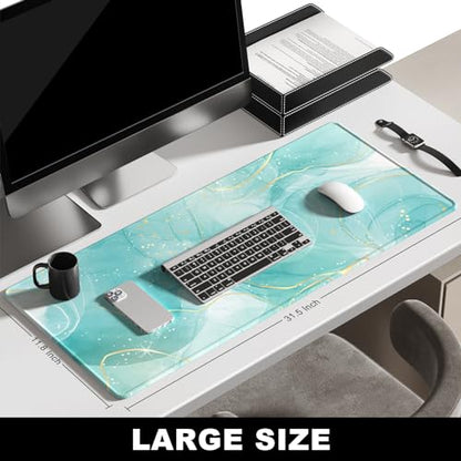BOSOBO Desk Pad, XXL Gaming Mouse Mat, Desktop Full Cover, Art Gold Teal Marble - color: Art Gold Teal Marble, size: XL - 31.5 x 11.8 Inches