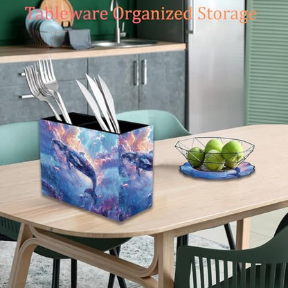 Pen Holder and Anti-Slip Mouse Pad Combination, Makeup Brush Storage Box, Tableware Storage Box, Suitable for Office and Home - Sky Blue Whale - color: Sky Blue Whale