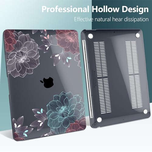 DONGKE Compatible with MacBook Air 13 inch Case 2021 2020 2019 2018 Release A2337 M1 A2179 A1932 with Retina Display Touch ID, Plastic Hard Shell & Keyboard Cover - Dahlia Flowers - color: Dahlia Flowers X540