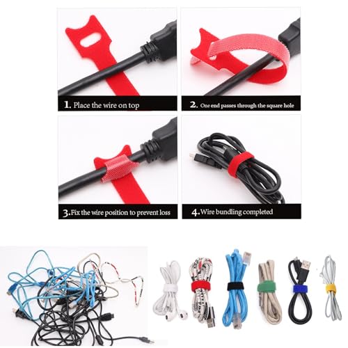 100 Pcs Multicolor Write On Cable Labels & Reusable Fastening Cable Ties Set for Cable Management in Home Office - color: Colorful