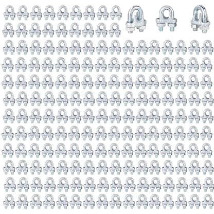 200 PCS 1/8 Inch Wire Rope Clamps, M3 Heavy Duty Galvanized Wire Cable Clamps for Tent Ropes, Boat, Clotheslines, U-Bolt Saddle Fasteners for Secure Connections - size: M3-200PCS