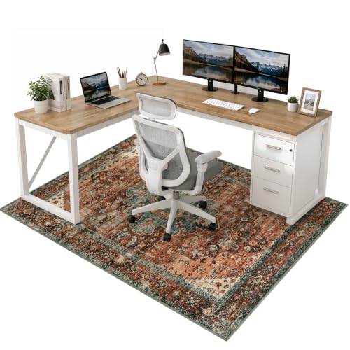 Anidaroel Office Chair Mat for Hardwood Floor/Tile Floor, 48"x60" Desk Chair Mat for Hard Floors, Under Desk Rug Protector for Rolling Computer Gaming Chairs, Anti Slip Machine Wash Low Pile Carpet - color: Brick Red/Dull Teal, size: 48"x60"