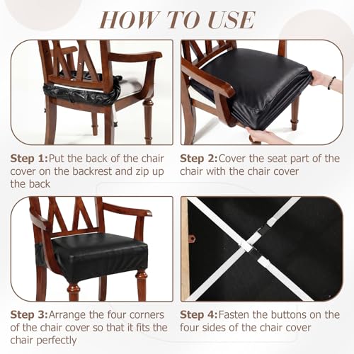 Havawish PU Leather Dining Chair Cover Waterproof Seat Cover for Dining Room Chair with Armrest Stretchable Washable Waterproof Seat Slipcover Protector(Black) - color: Black