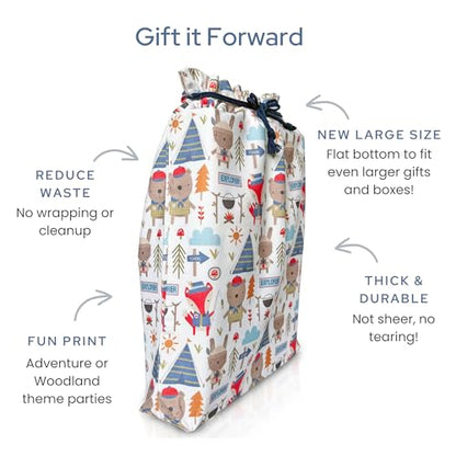 Gather & Knot Drawstring Gift Bags | Premium Canvas | 22" Extra Large | Reusable Fabric Wrap for Boys Baby Shower or Birthday | XL Adventure Flat Bottom - color: XL Adventure