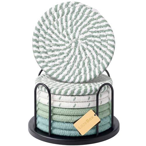 Lazebox Coasters Set of 8 for Drinks, 4 Inch Large Coasters for Coffee Table, Tabletop Protection for Hot & Cold Drinks, Versatile Coasters for Home Decor, Non-Slip & Easy to Clean, Mint Green - color: Mint Green