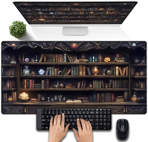 Gaming Desk Mat Large Mouse Pad, Magical Bookshelf Desk Pad Extended Mouse Mat XXL, Keyboard Pad for Gaming Office Home, Full Desktop Computer Pad Dark Academia Desk Decor for Man 31.5" x 15.75" - color: Magical Bookshelf