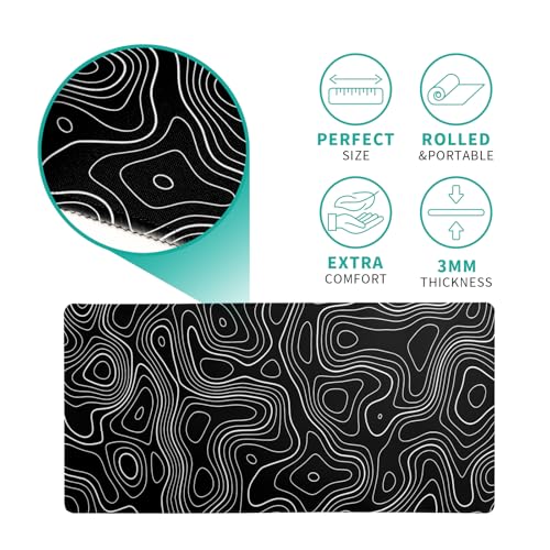 Topographic Contour Gaming Mouse Pad Black Large Mouse Pad for Keyboard and Mousepad Desk Mat with 3mm Non-Slip Base and Stitched Edge for Gaming and Office Computer Mat Protector Mat 27.6x11.8 Inch - color: Black Topographic Contour 2