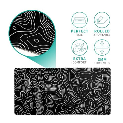 Topographic Contour Gaming Mouse Pad Black Large Mouse Pad for Keyboard and Mousepad Desk Mat with 3mm Non-Slip Base and Stitched Edge for Gaming and Office Computer Mat Protector Mat 27.6x11.8 Inch - color: Black Topographic Contour 2