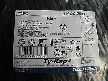 MS3367-2-0 Black Ultraviolet Resistant 14" Cable Tie TY28MX (1000 Per Bag)