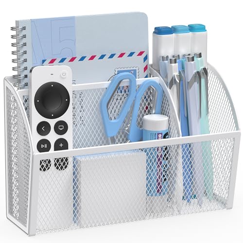 YINGHUA Strong Magnetic Pen Holder for Whiteboard and Refrigerator 3 Compartments Metal Mesh Organizer Space Saving Shelf for Office School Home and Locker - White - color: White