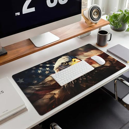 Desk Mat,American Bald Eagle Large Gaming Mouse Pad for Desk XXL,USA Flag Eagle Desk Pad,Extended Big Computer Keyboard Mouse Pad with Non-Slip Base and Stitched Edge 35.4"x15.7" - color: American Bald Eagle, size: XXL-35.4"x15.7"
